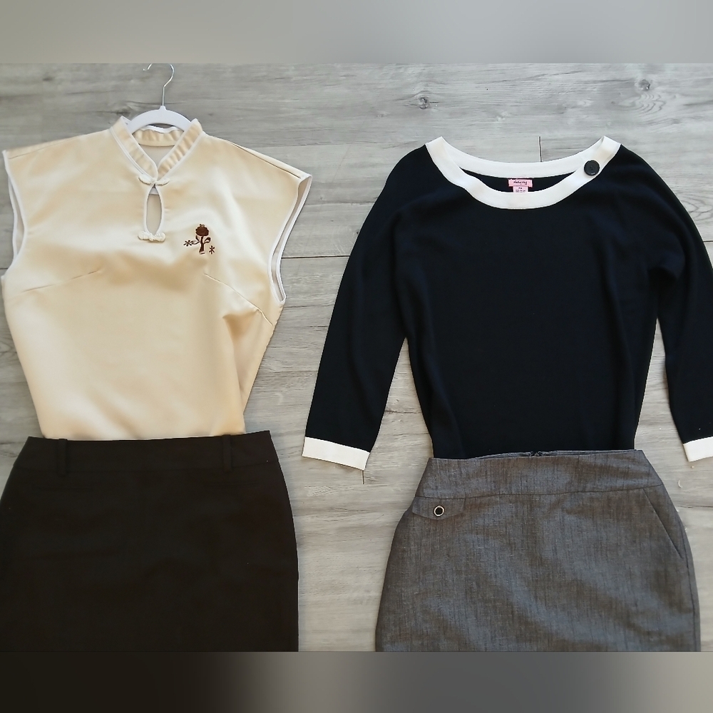 Lot X 6 Office Work Pencil Skirts Blouses Button Up Shirt Knit Top Bundle Set - Picture 10 of 15